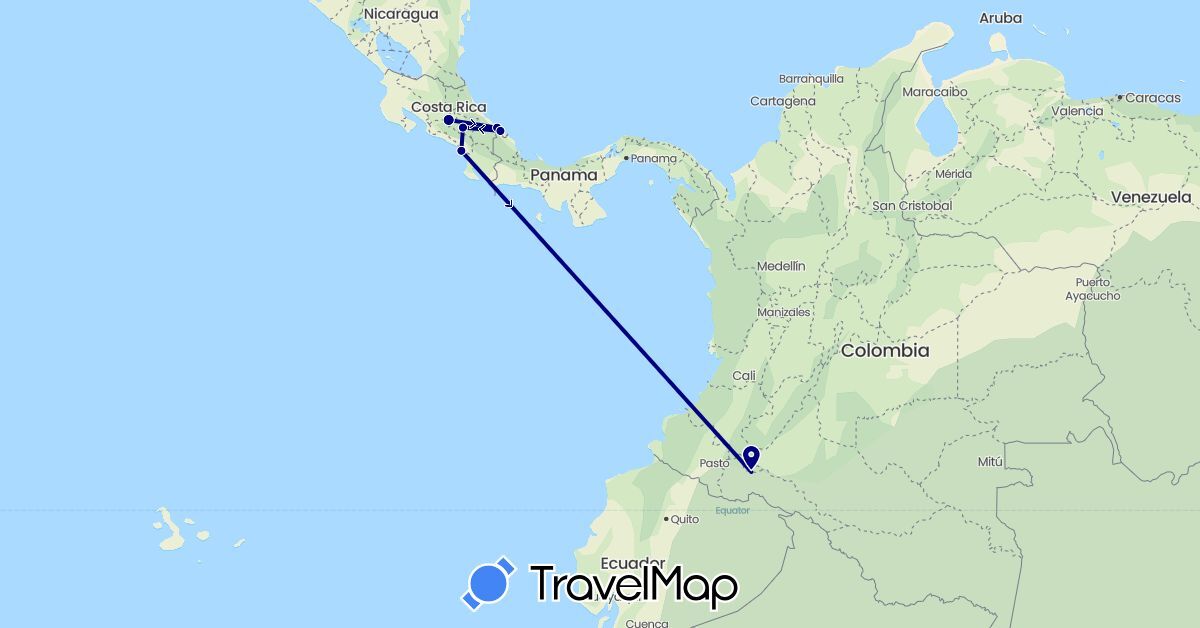TravelMap itinerary: driving in Colombia, Costa Rica (North America, South America)